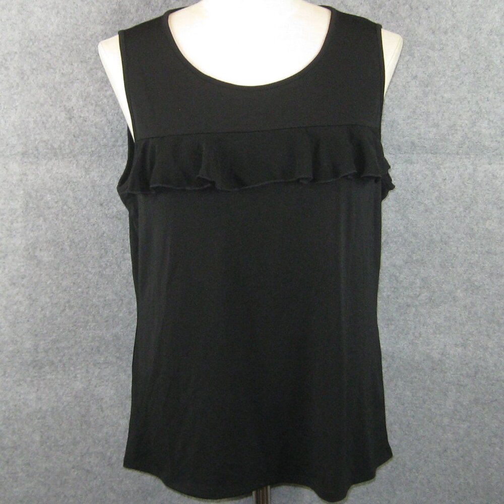 Cable & Gauge Women's Top XL Ruffled Sleeveless Black